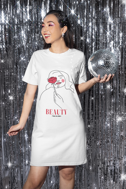 Beauty Has No Size Printed White T-shirt Dress