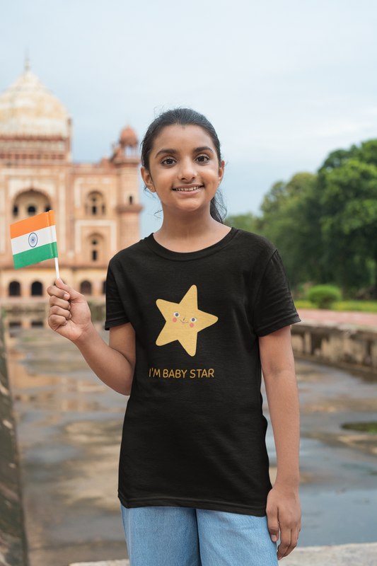 I'm baby star Printed Black Kids T-shirts