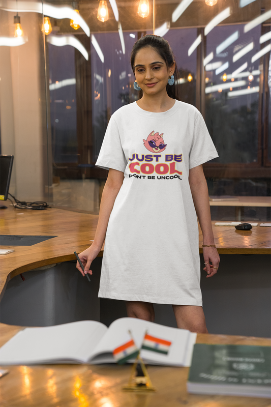 Just be cool don't be uncool Printed white T-shirt Dress