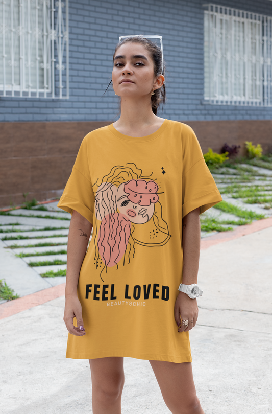 Feel Loved Printed Golden YELLOW  T-shirt Dress