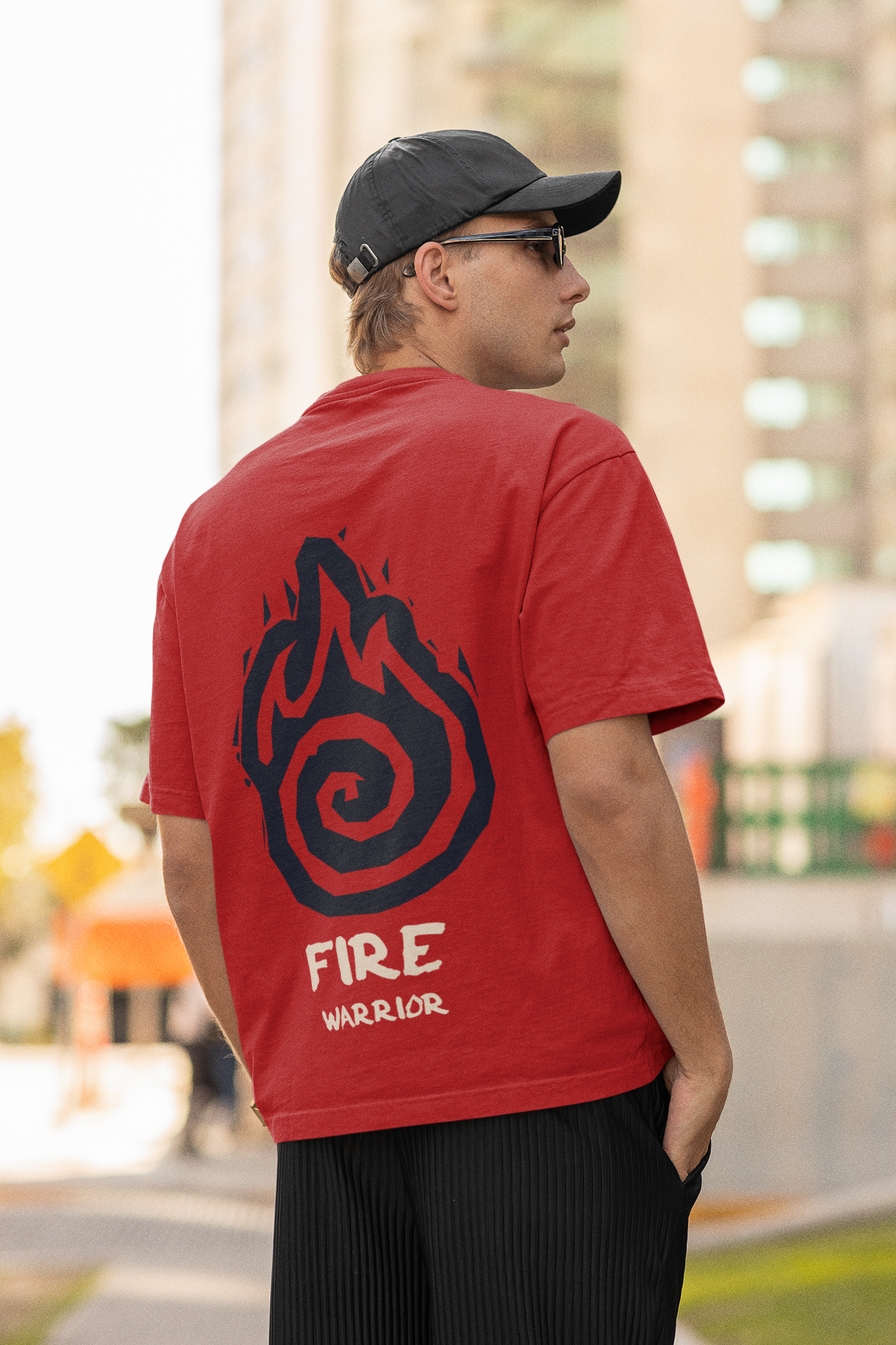 Fire Warrior Oversized Red Front and Back Printed Tshirt Unisex