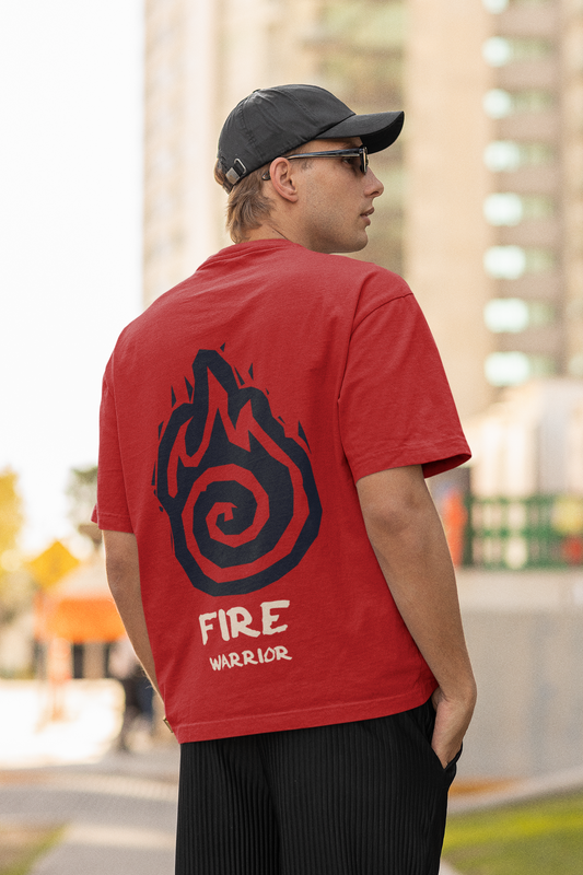 Fire Warrior Oversized Red Front and Back Printed Tshirt Unisex