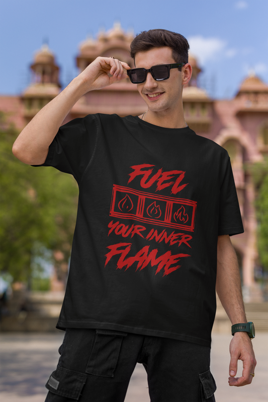 Fuel Your Inner Flame Oversized Black Printed Tshirt Unisex