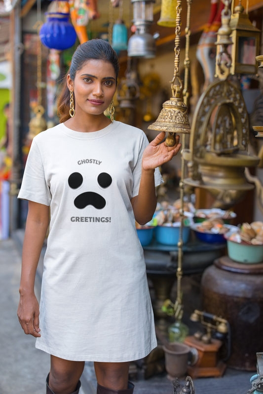Ghostly greetings Printed white T-shirt Dress