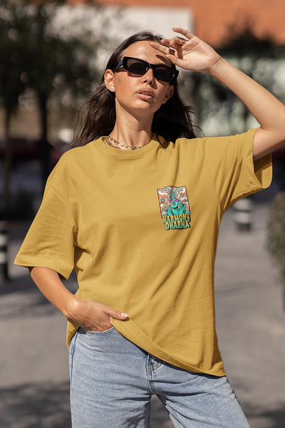 Harmony Tharma Oversized Mustard Yellow Front and Back Printed Tshirt Unisex
