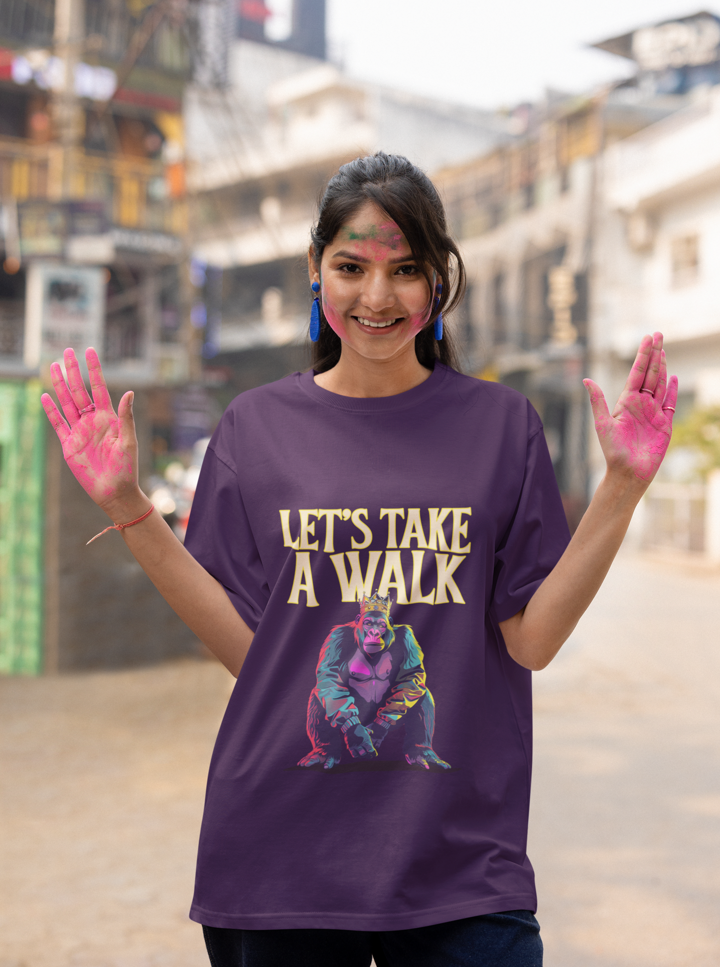 Let's Walk  Printed Purple Unisex T-Shirt