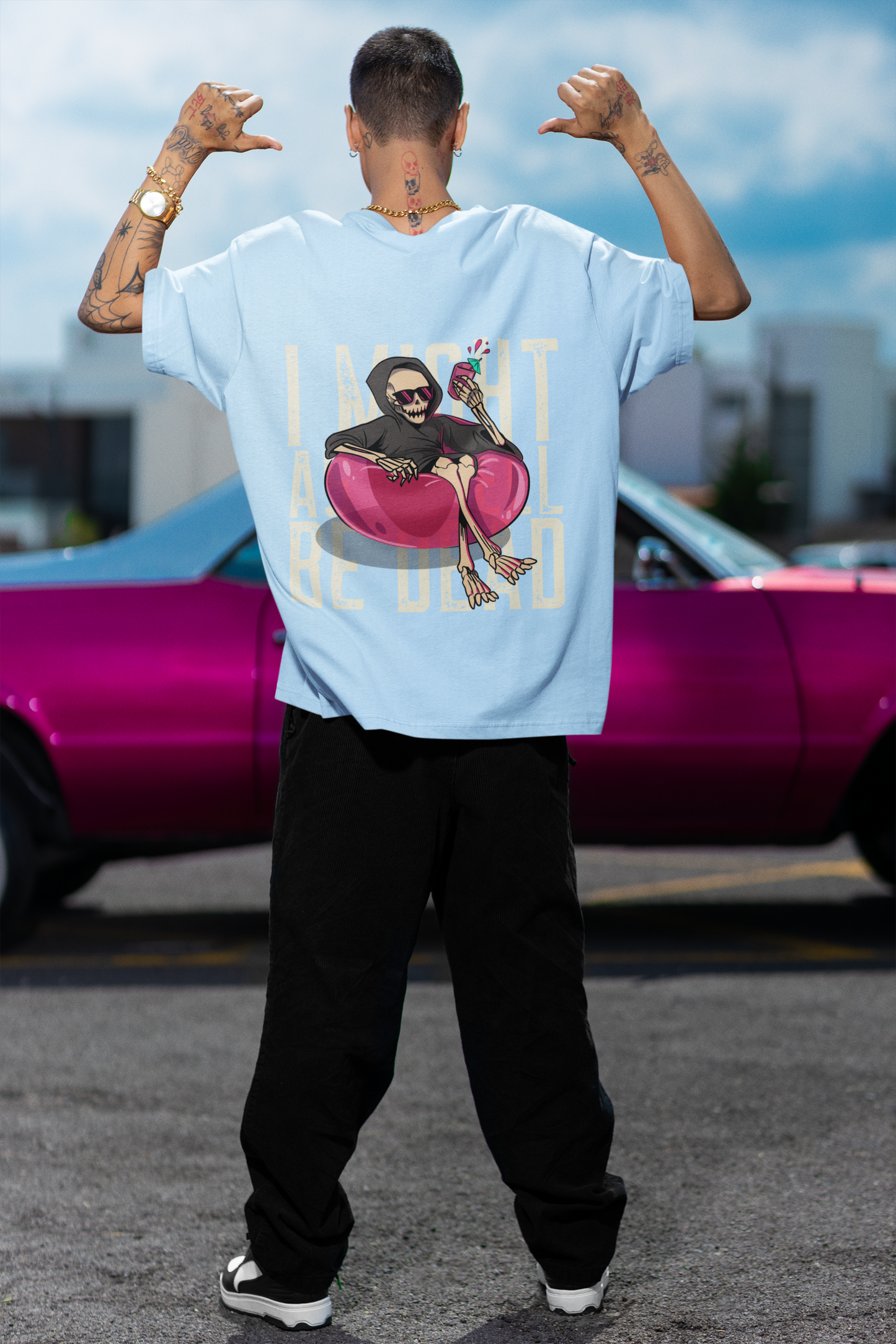 I Might as Well Be Dead Oversized Baby Blue  Front and Back Printed T-shirt Unisex