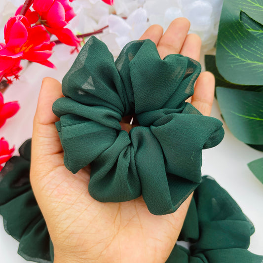 Dark Forest Green Georgette Scrunchies