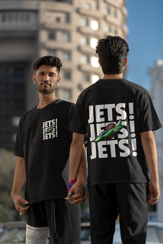 JETS JETS JETS  Oversized Black Front and Back Printed Tshirt Unisex