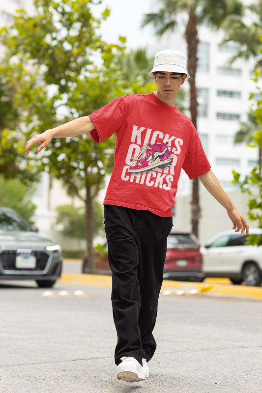 Kicks Over Chicks Oversized Red  Printed Tshirt Unisex