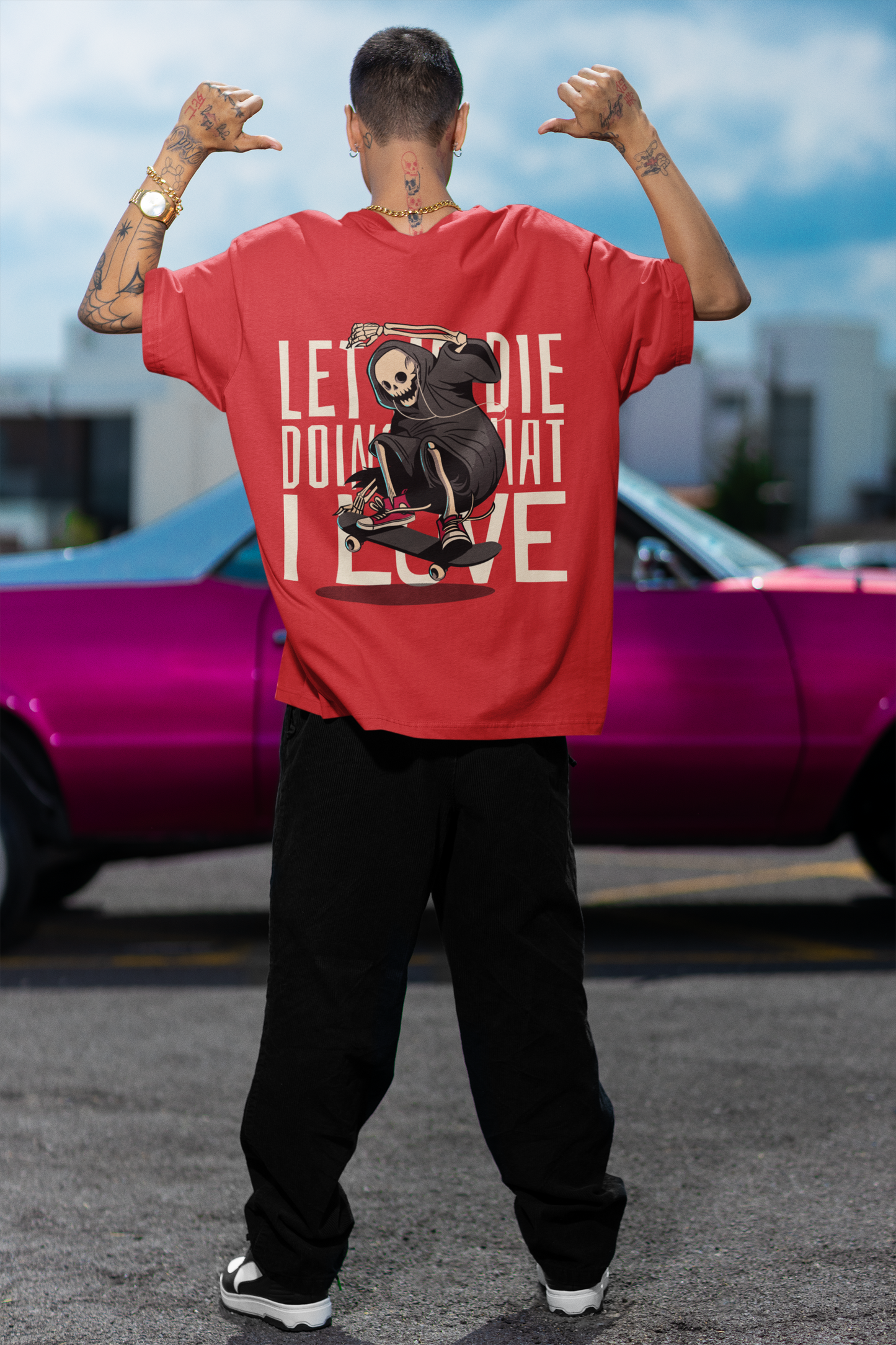 Let Me Die Doing What I Love Oversized Red Front and Back Printed T-shirt Unisex