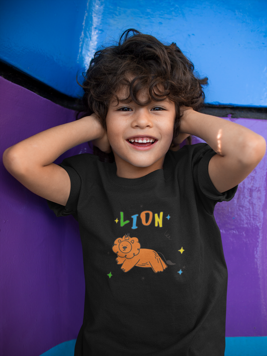 Lion Printed Black Kids T-shirts