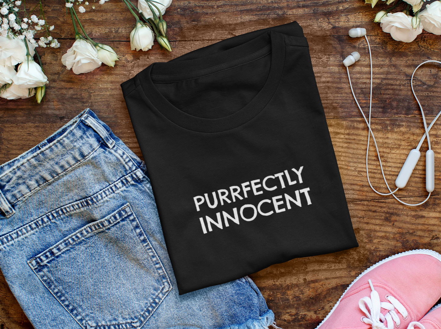 Purrfectly Innocent Printed Unisex T-Shirt