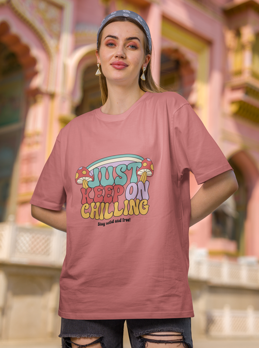 Just Chilling Oversized Coral Tshirt Unisex