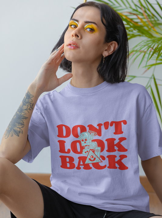 Don't Look Back Oversized Lavender Printed T-shirt Unisex