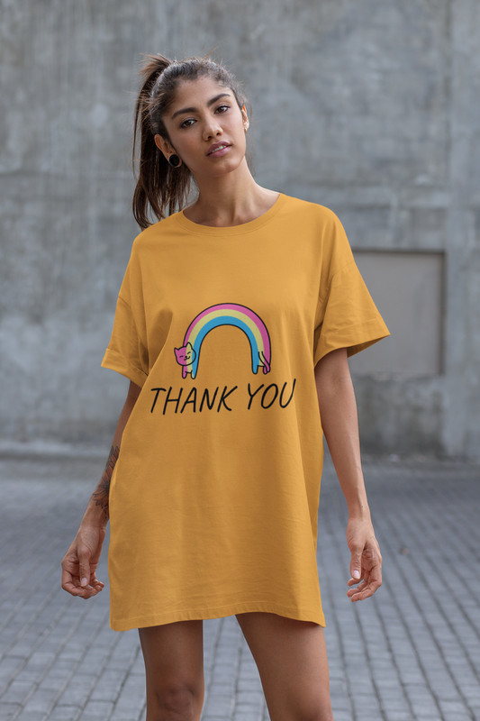 Thank You Printed Golden Yellow T-shirt Dress