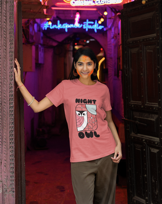 Night Owl Printed Coral Unisex T-Shirt