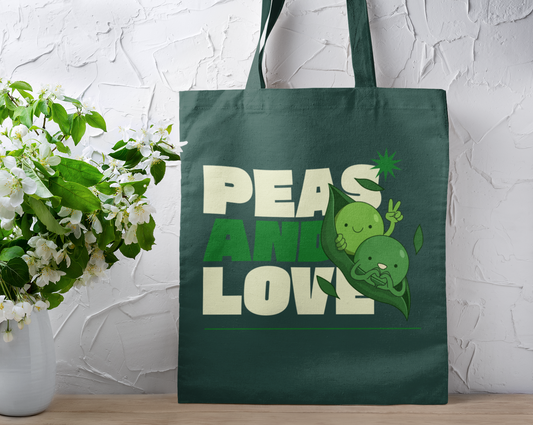 Peas And Love Printed Green Tote Bag