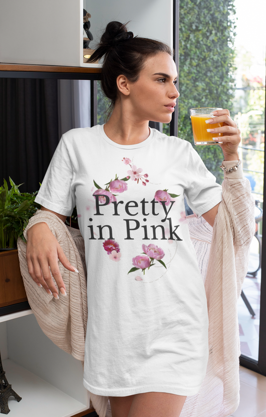 Pretty in pink Printed White T-shirt Dress