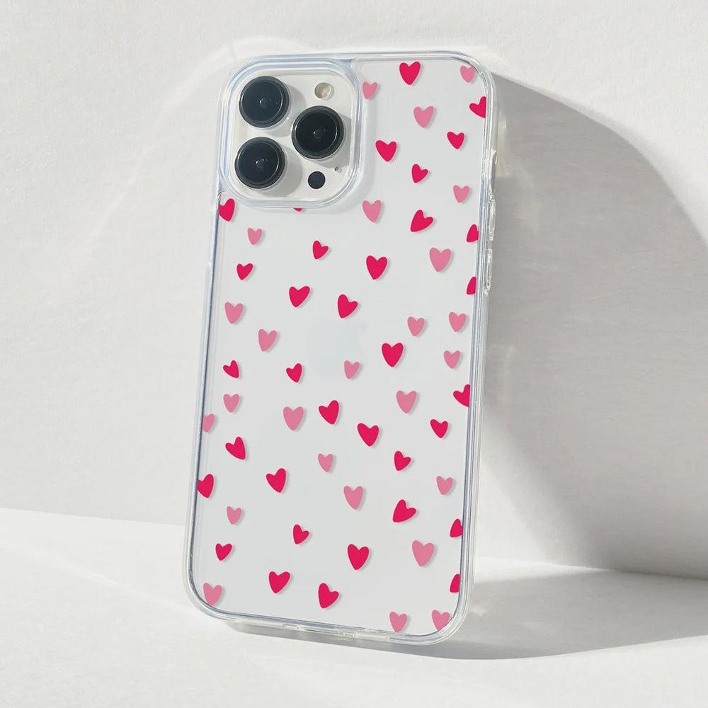 Pink Red Hearts Printed Clear Transparent Silicone case