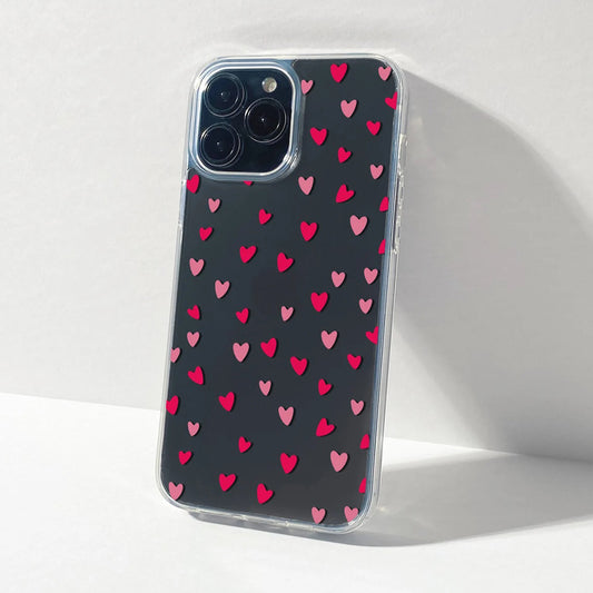 Pink Red Hearts Printed Clear Transparent Silicone case