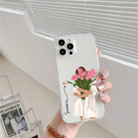 Girl with Flower Name Transparent Silicone case