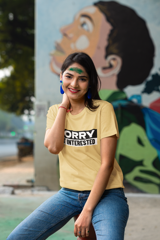Sorry Not Intrested Printed Beige Unisex T-Shirt