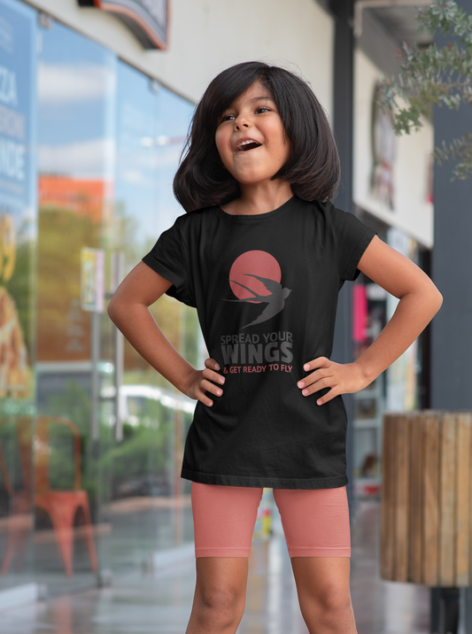 Spread Your Wings Printed Black Kids T-shirts