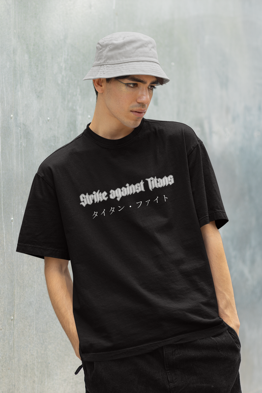 Strike Against Titans Oversized Black Printed Tshirt Unisex