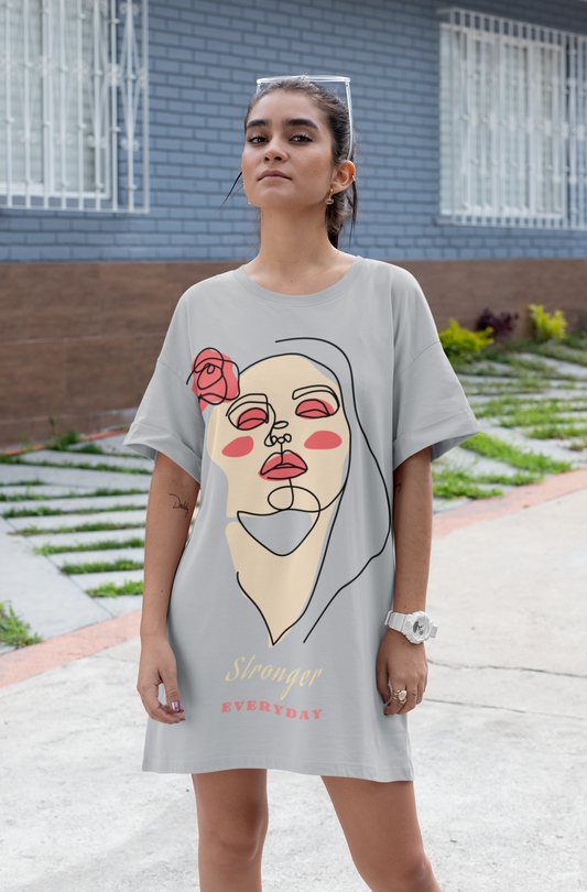 Stronger Everyday Printed Gray Melange T-shirt Dress