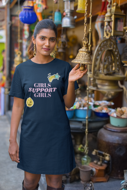 Girls support girls Printed navy blue T-shirt Dress