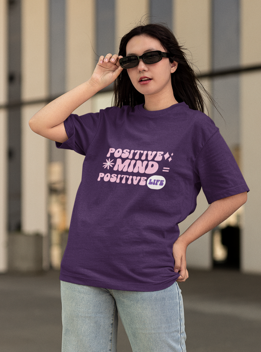 Positive Life Oversized Purple Printed Tshirt Unisex