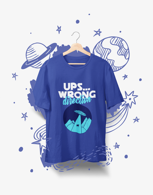 UPS Wrong Direction Oversized Royal Blue Printed Tshirt Unisex