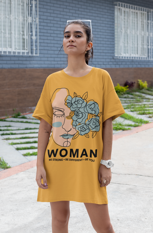 Women Be Strong Be Different Be You Printed Golden Yellow T-shirt Dress