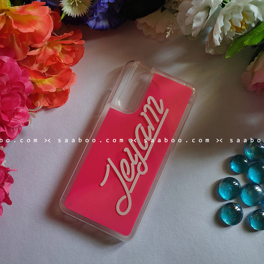 Pink Neon Sand Glow Case With Line Font