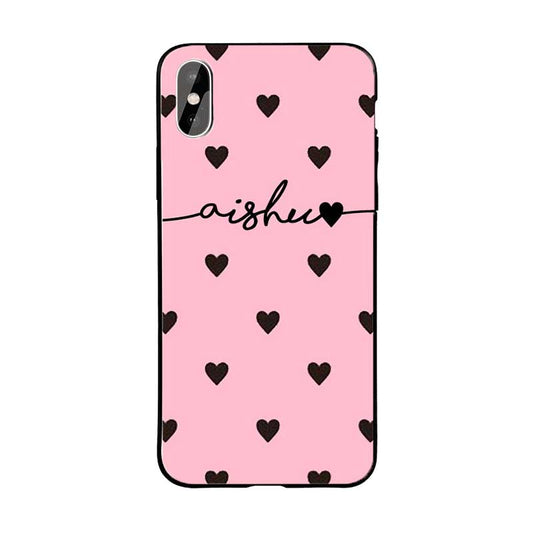 Pink Black Hearts Wave Name Protective Case