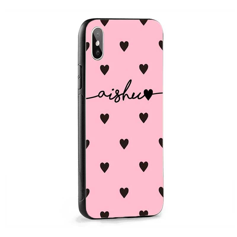 Pink Black Hearts Wave Name Protective Case