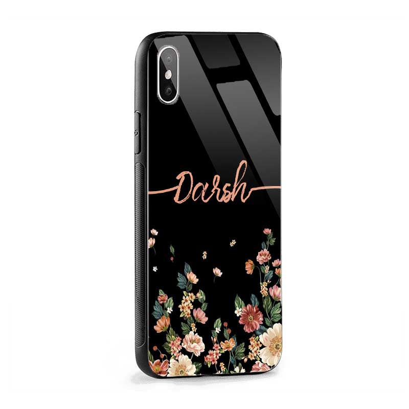 Glass Case With Black Floral Wave Name