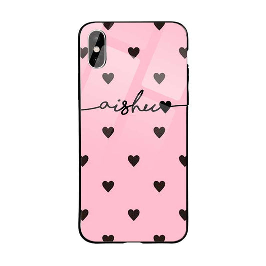 Glass Case With Pink Black Hearts Wave Name