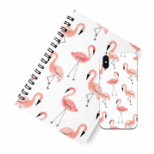 Flamingo white A5 Spiral Notebook Case Combo