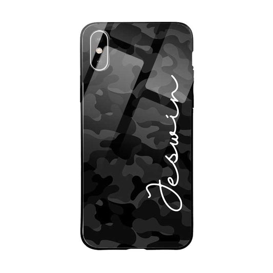 Glass Case With Black Grey Camouflage Name