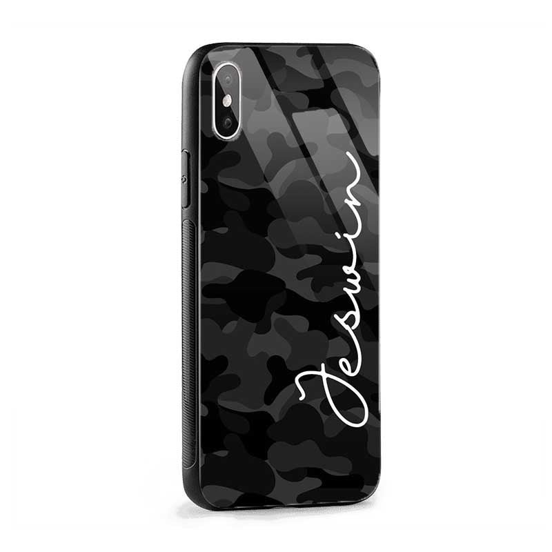 Glass Case With Black Grey Camouflage Name