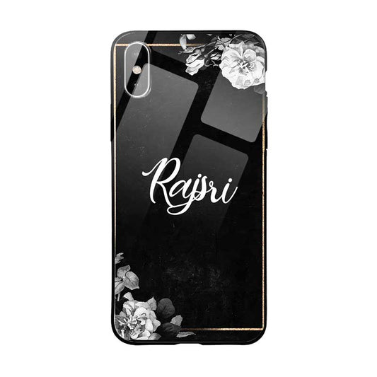Glossy Protective Case With Black Floral Frame Name