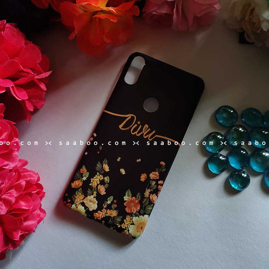 Black Floral Wave Name Case