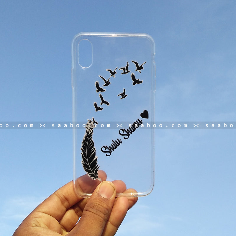 Silicone Case - saaboo - Transparent Silicone case with Name Feathers