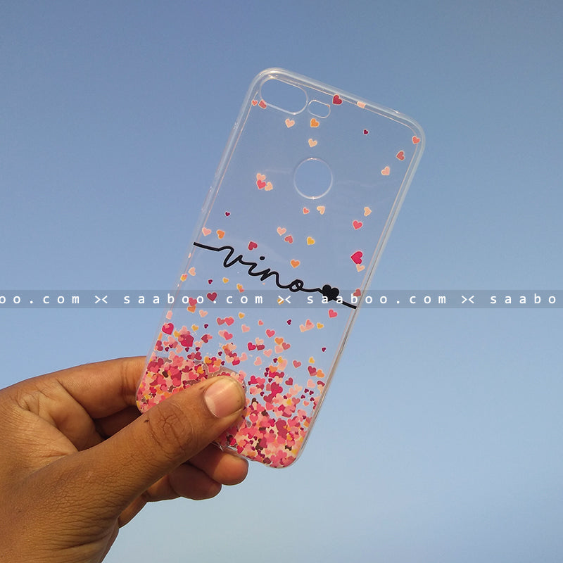 Silicone Case - saaboo - Transparent Silicone case with Portrait Name and hearts