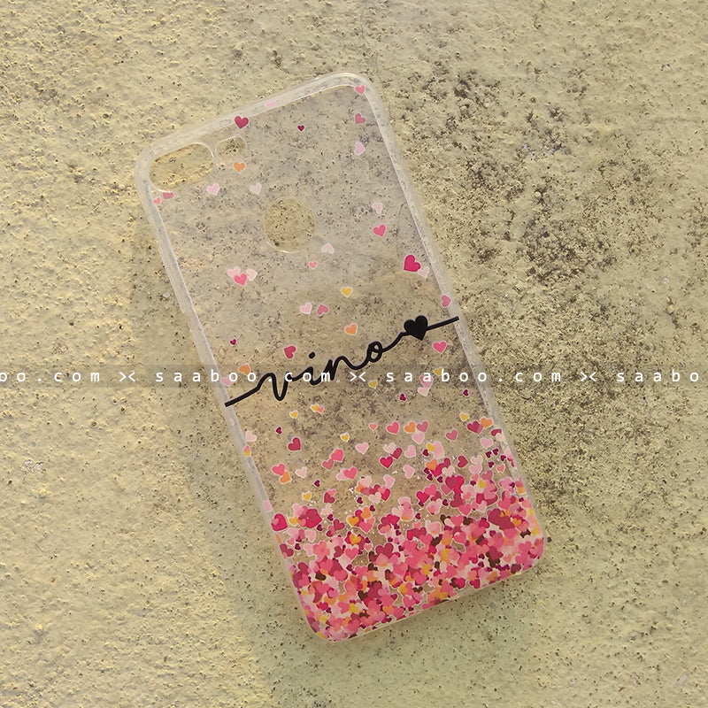 Silicone Case - saaboo - Transparent Silicone case with Portrait Name and hearts