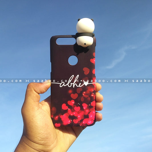 Toy Case - saaboo - Panda Toy and Red Hearts Black Case with Name