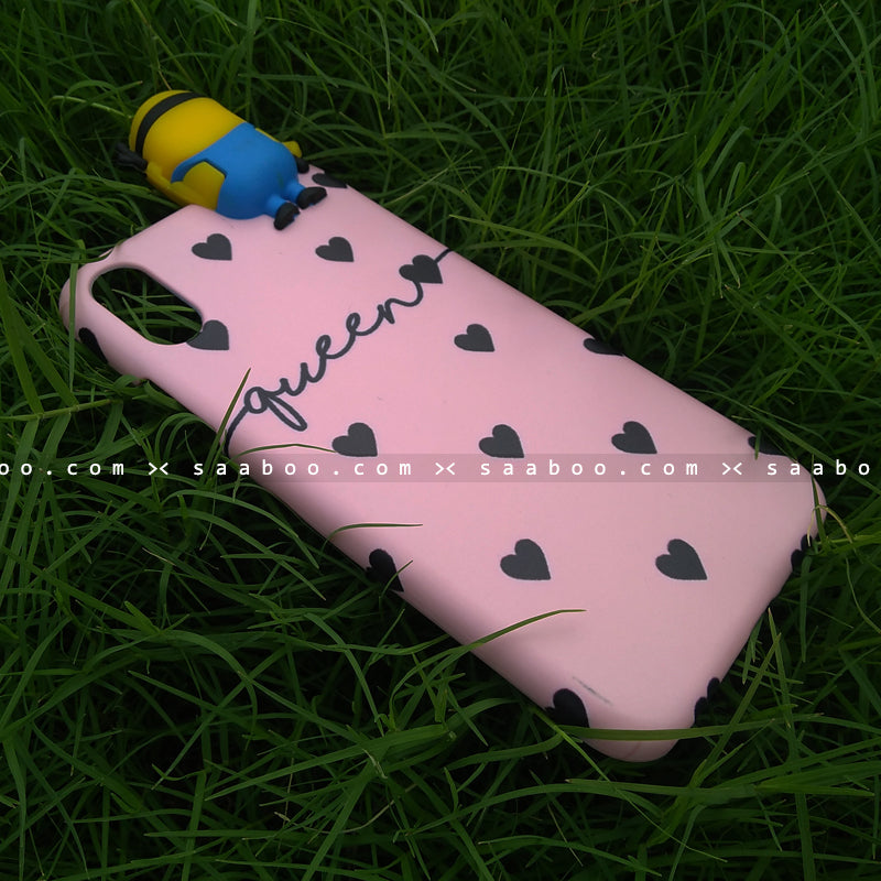 Toy Case - saaboo - Minion Toy and Pink Black Hearts Name Case