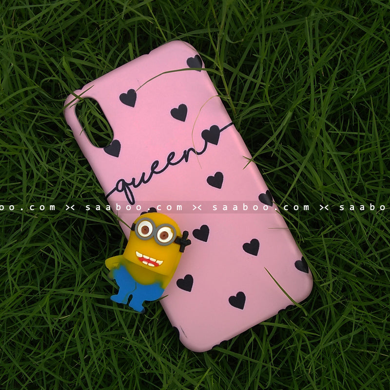Toy Case - saaboo - Minion Toy and Pink Black Hearts Name Case